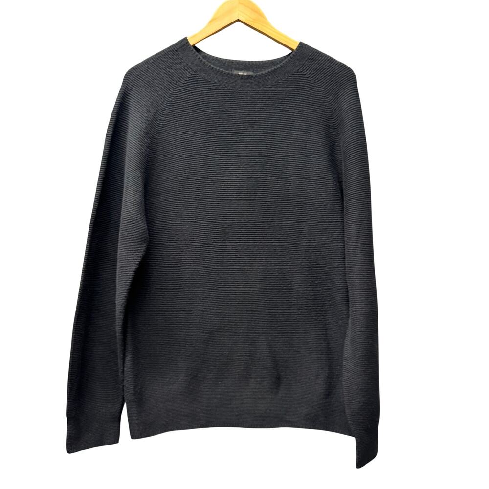 Uniqlo Sweater Black Pullover Cotton Blend Knit Mens Medium Long Sleeve Coastal